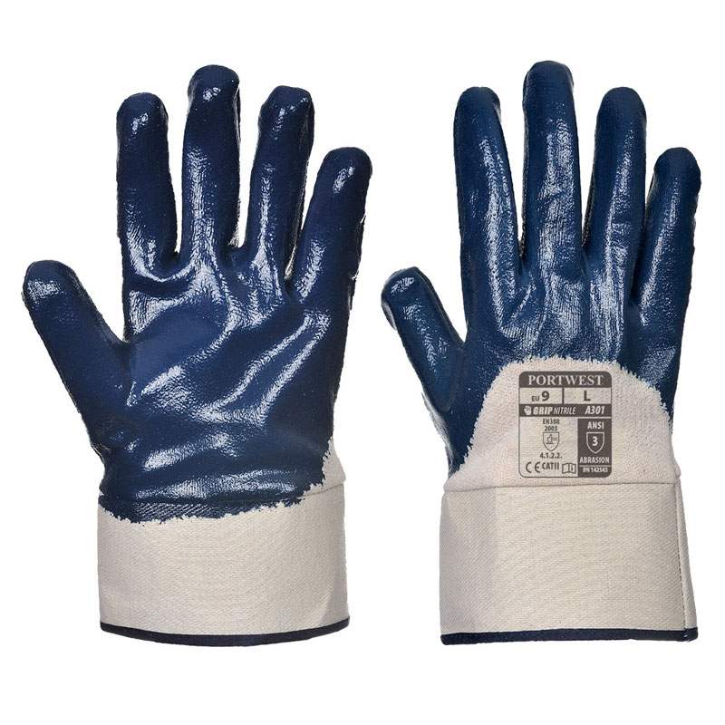 Nitrile Safety Cuff Glove - Navy - L R