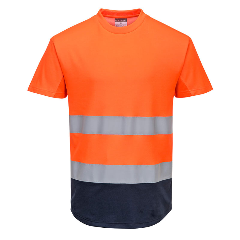 Two-Tone Mesh T-Shirt - Orange/Navy - L R