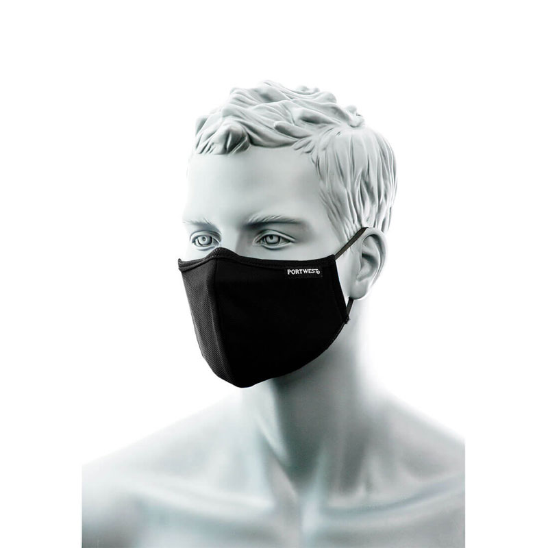 2-Ply Anti-Microbial Fabric Face Mask with Nose Band (Pk25) - Black -  R