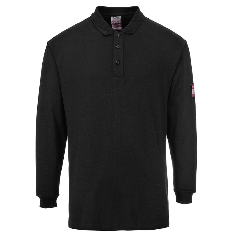 Flame Resistant Anti-Static Long Sleeve Polo Shirt - Black - L R