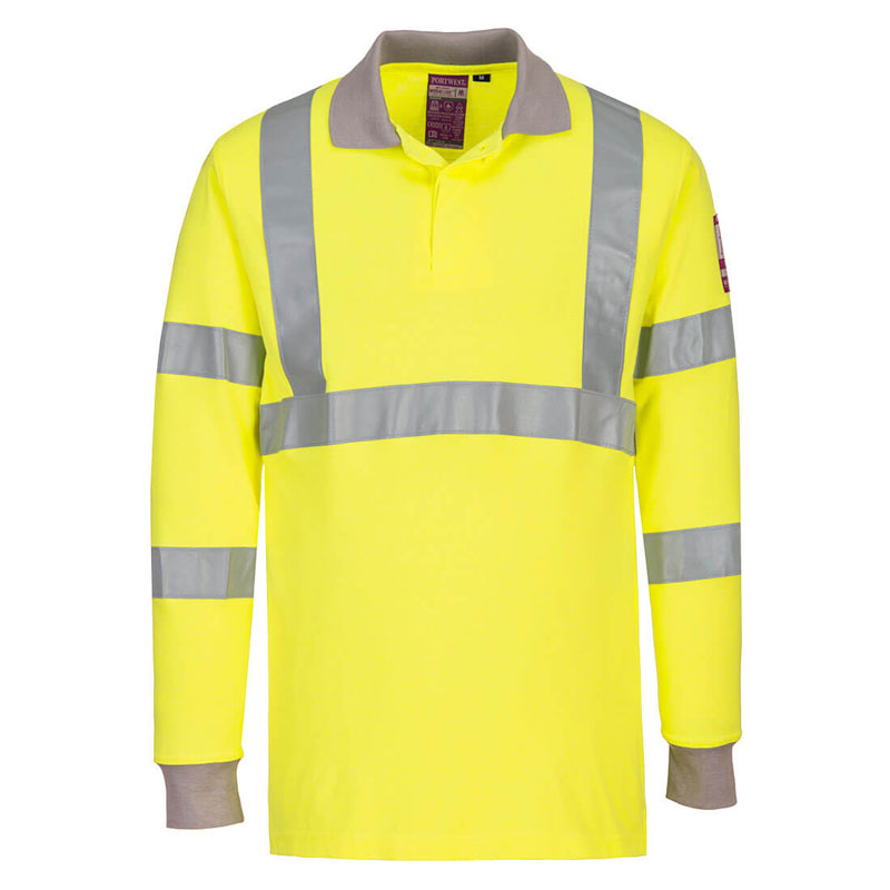 Flame Resistant Anti-Static Hi-Vis Long Sleeve Polo Shirt - Yellow - 4XL R