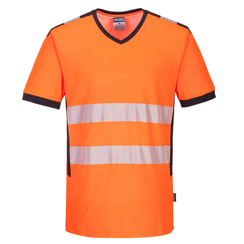 PW3 Hi-Vis V-Neck T-Shirt - Orange/Black - 4XL R