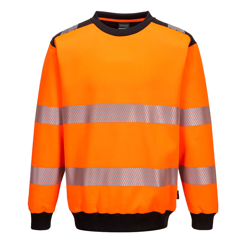 PW3 Hi-Vis Crew Neck Sweatshirt - Orange/Black - 4XL R