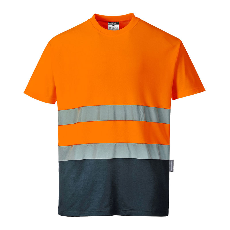 Two Tone Cotton Comfort T-Shirt - Orange/Navy - L R