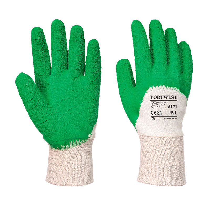 Latex Open Back Crinkle Glove - White/Green - L R