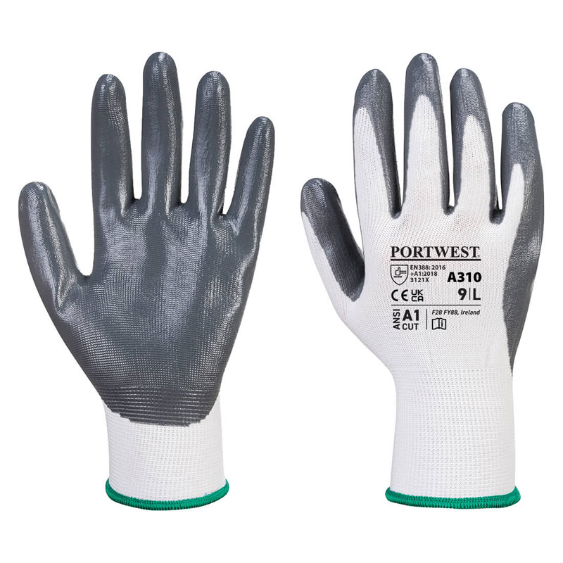 Flexo Grip Nitrile Glove - Grey/White - L W