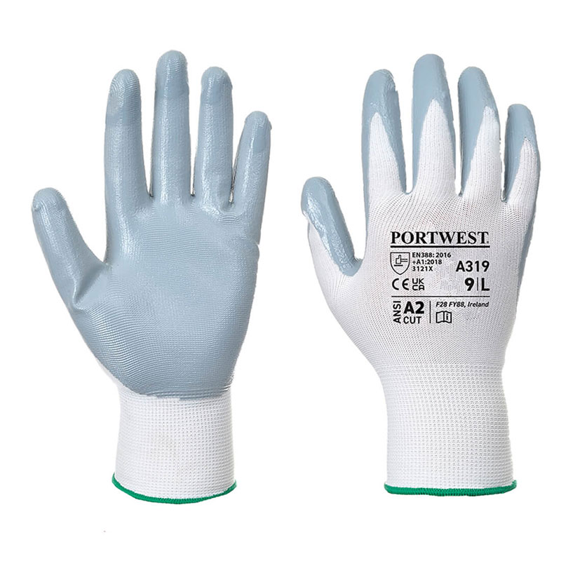 Flexo Grip Nitrile Glove (with retail bag) - Grey/White - L W