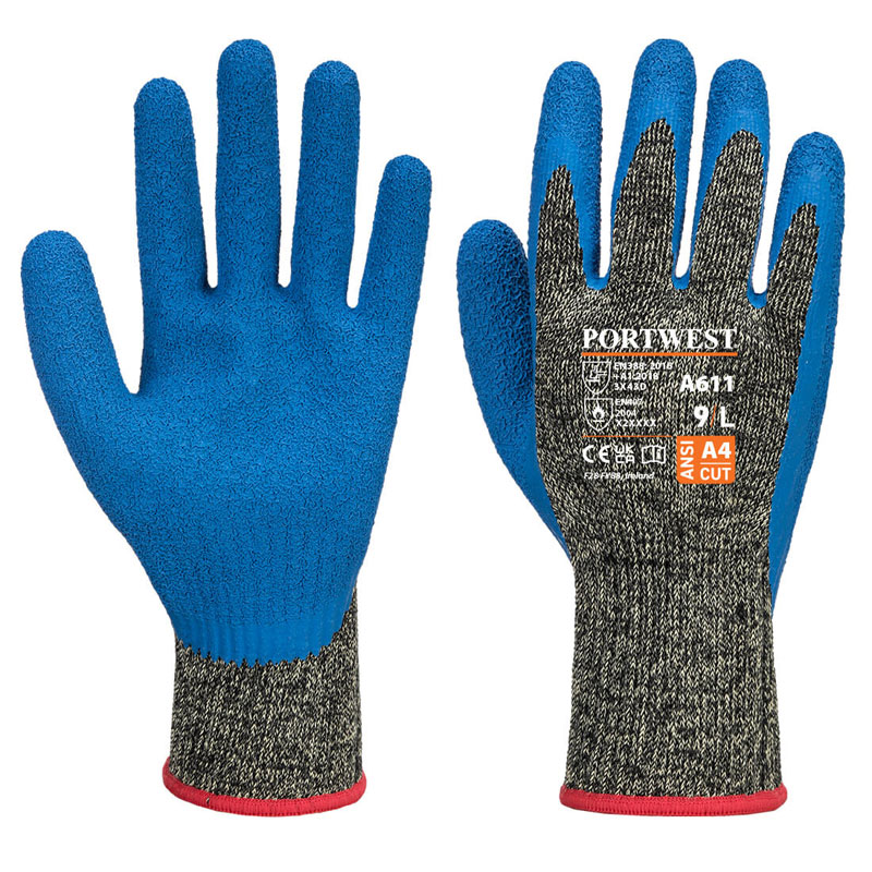 Aramid HR Cut Latex Glove - Black/Blue - L R