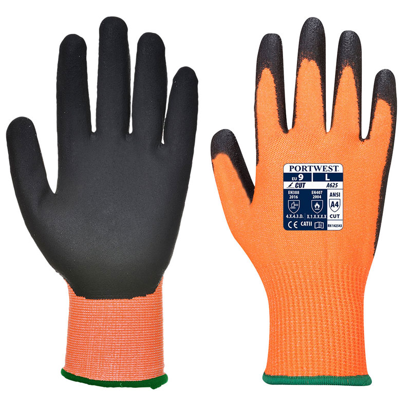 Vis-Tex Cut Resistant Glove - PU - Orange/Black - L R
