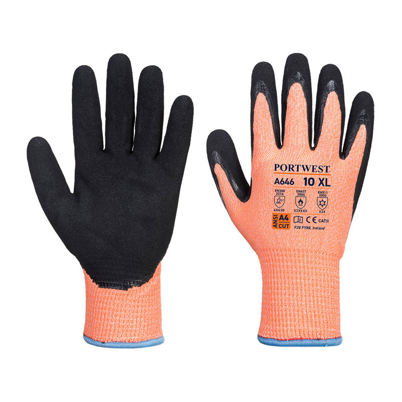 Vis-Tex Winter HR Cut Glove Nitrile - Orange/Black - L R