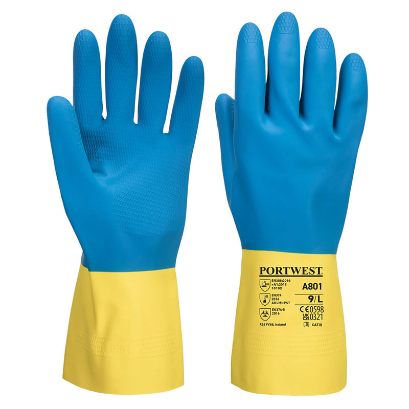 Double Dipped Latex Gauntlet - Yellow/Blue - L R