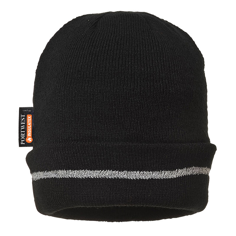 Reflective Trim Knit Hat Insulatex Lined - Black -  R