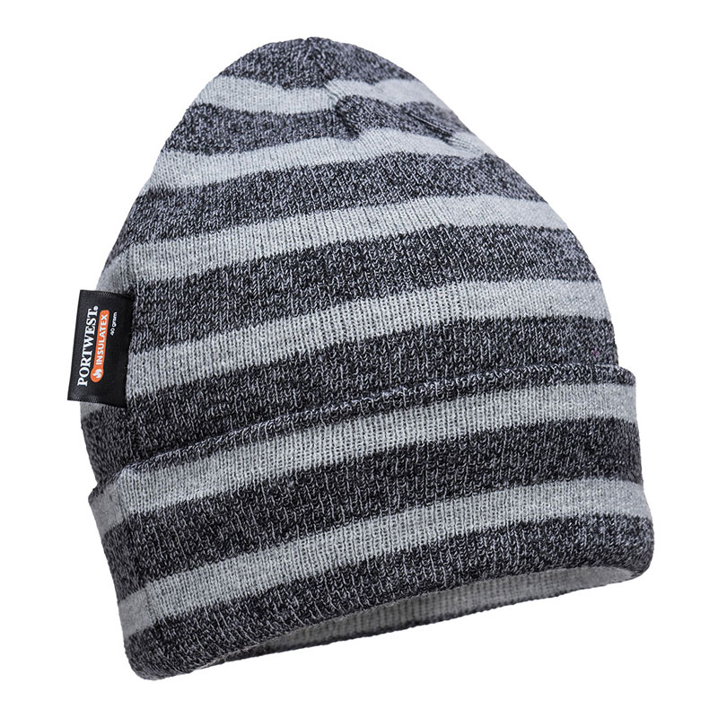 Striped Insulated Knit Cap, Insulatex Lined - Grey -  R