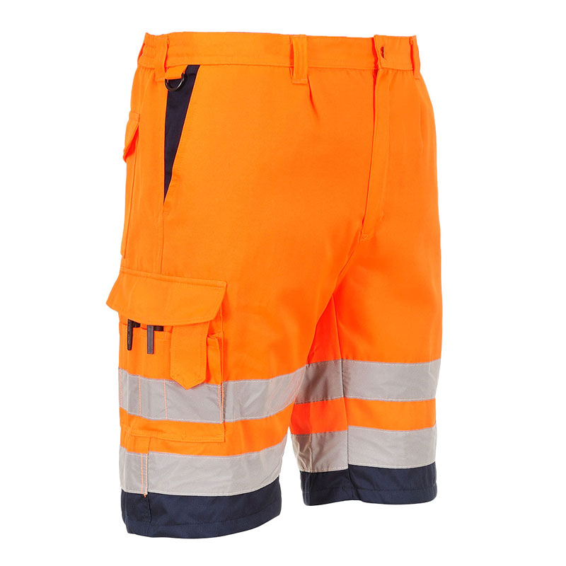 Hi-Vis Poly-cotton Shorts - Orange/Navy - L R