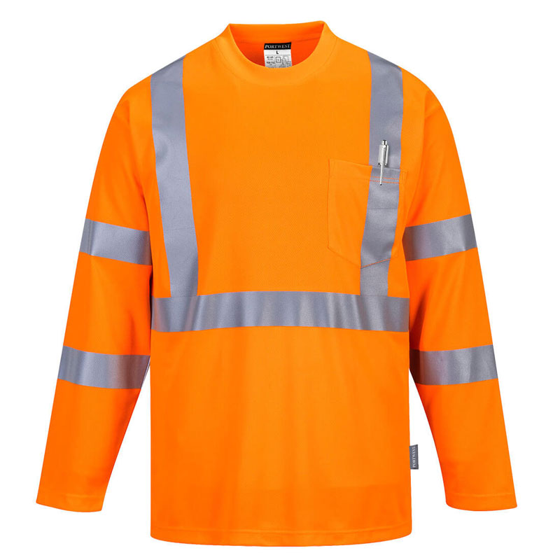 Hi-Vis Long Sleeve Pocket T-Shirt  - Orange - 4XL R