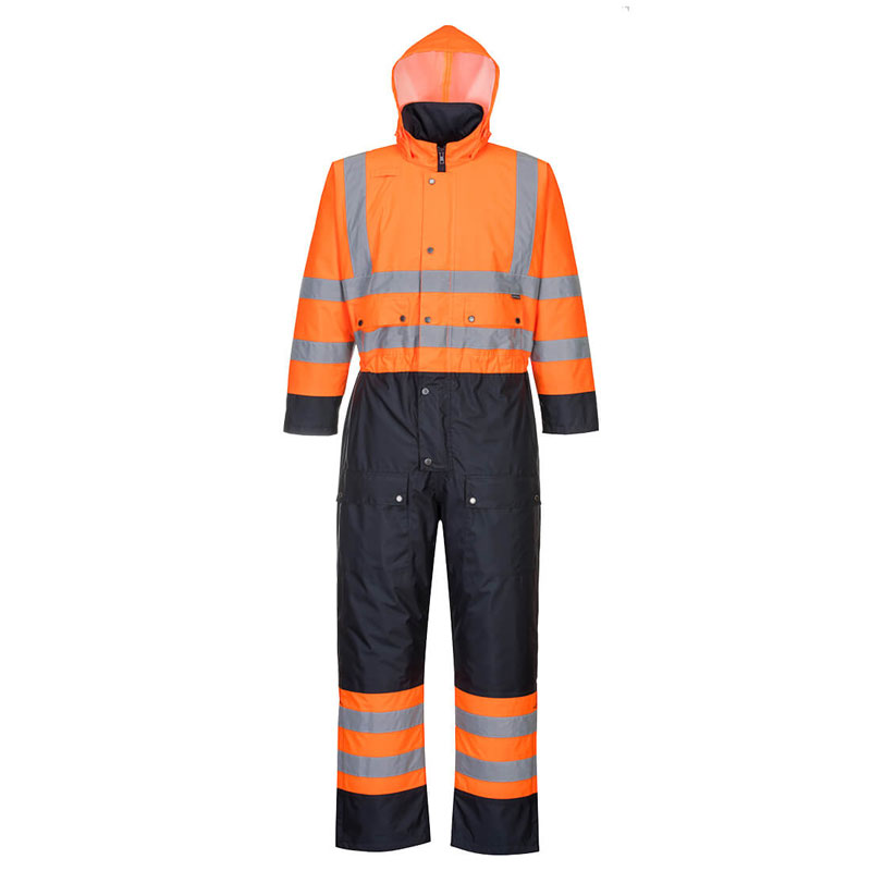 Hi-Vis Contrast Coverall - Lined - Orange/Navy - 4XL R